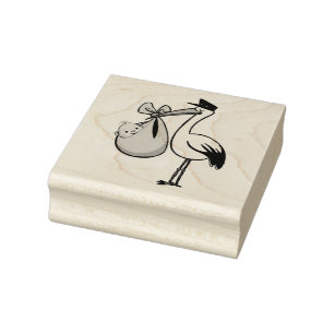 Briefmarke der Holzkunst/Storch mit Baby Gummistempel