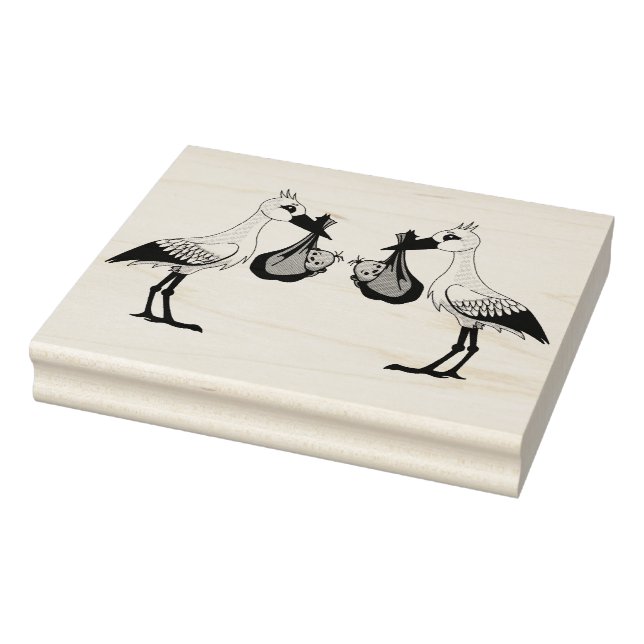 Briefmarke der Holzkunst/Storch mit Zwillingen Gummistempel (Stempel)