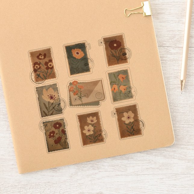 Briefmarke der Vintagen Blume Aufkleber (Notizbuch)
