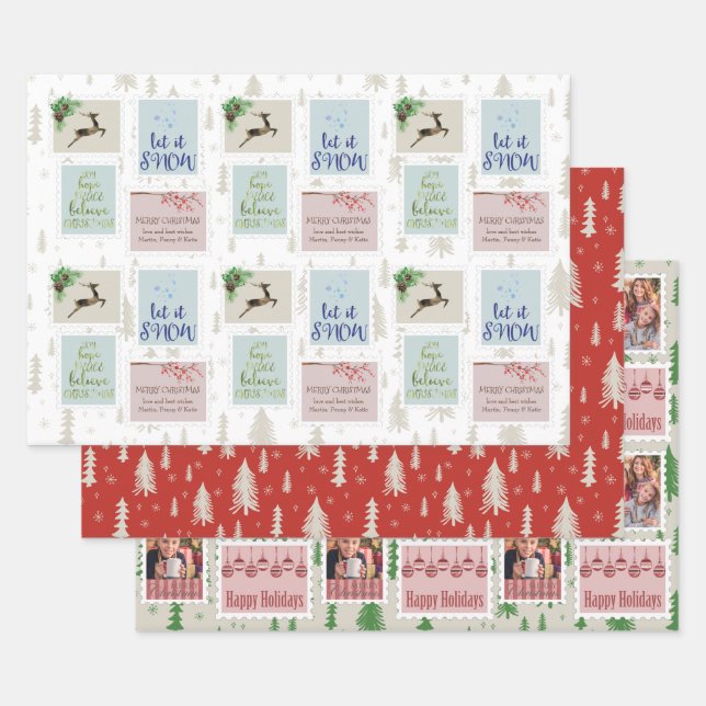 Briefmarke Fotos und Pine Tree Doodle Geschenkpapier Set (Set)