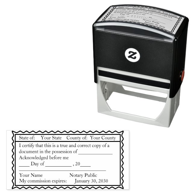 Briefmarke für Notare, Zierschriften Permastempel (Beispiel)
