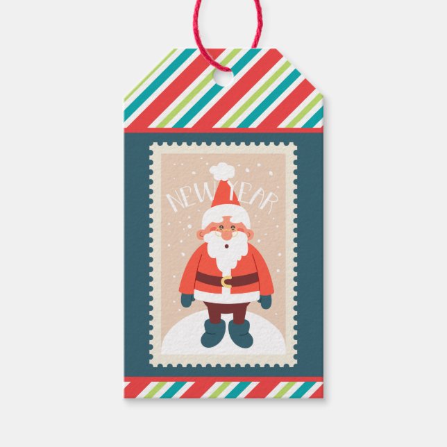 Briefmarke für Retro-Papiere Strippen Weihnachtsfe Geschenkanhänger (Vorderseite)