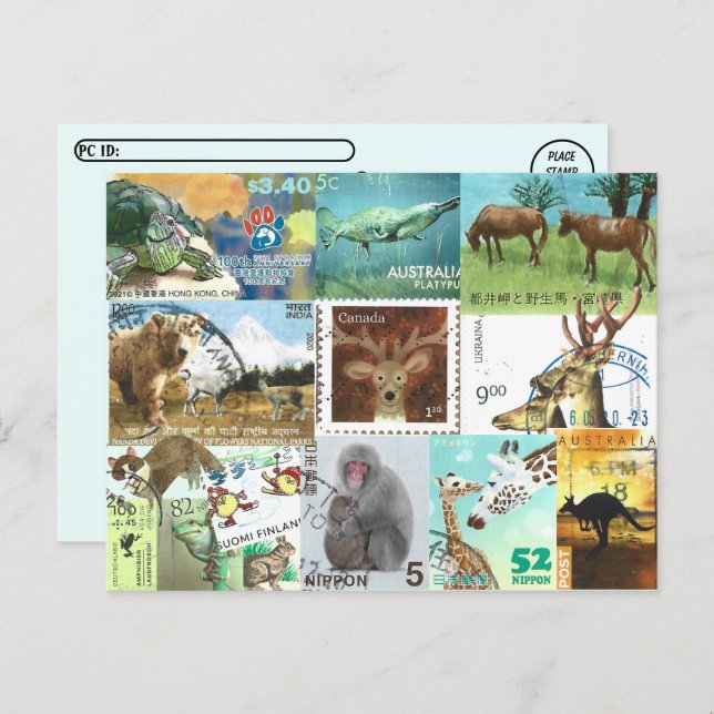 Briefmarke für Tierpost Postkarte (Vorne/Hinten)