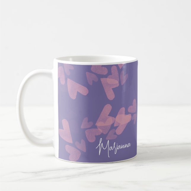 Briefmarke für Wasserfarben Rosa Skriptname Lila Kaffeetasse (Links)