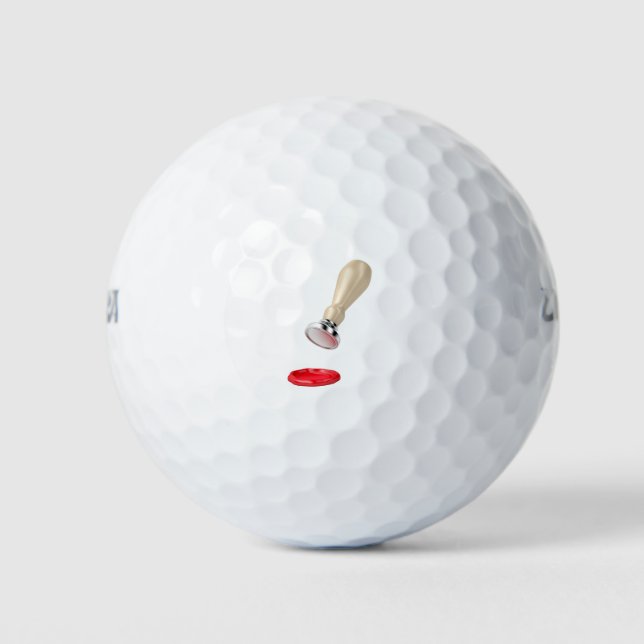 Briefmarke mit Holzgriff und Wachs-Siegel Golfball (Vorderseite)