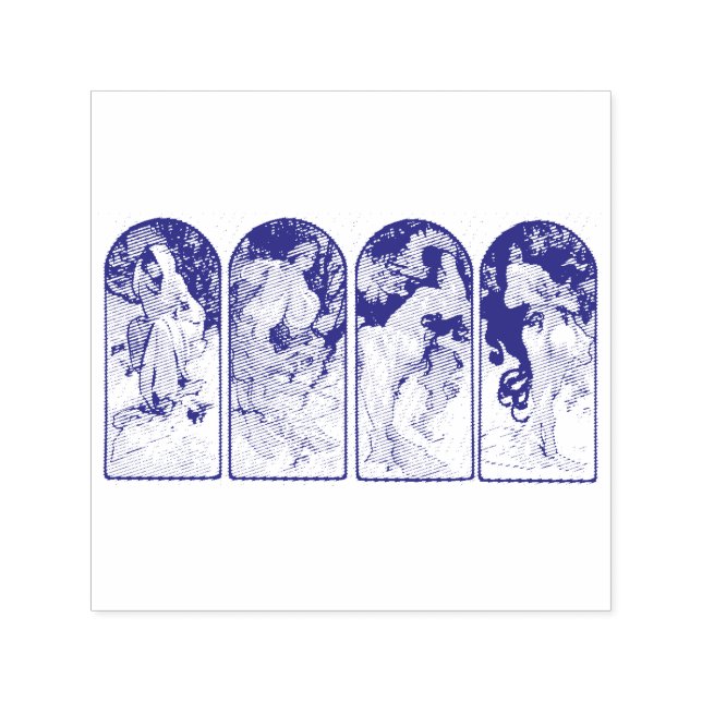 BRIEFMARKE RUBBER: MUCHA : DIE SAISONEN PERMASTEMPEL (Design)