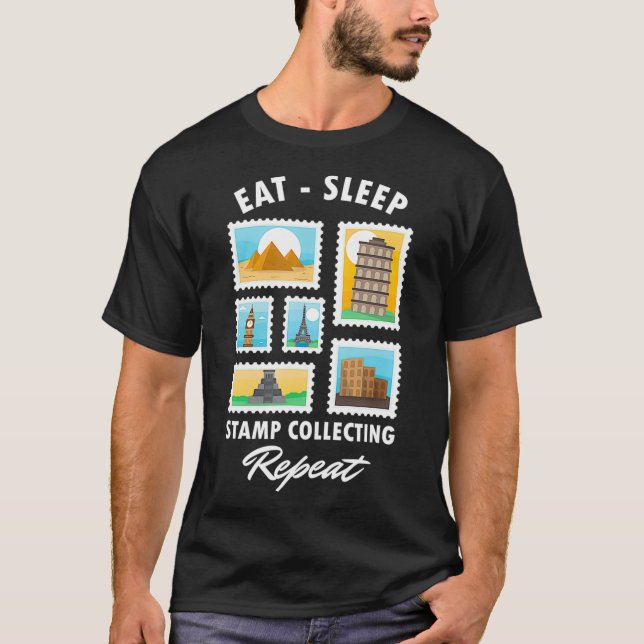 Briefmarke-Sammler essen schlafende Briefmarke sam T-Shirt (Vorderseite)