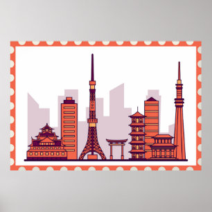Briefmarke Tokio Landschaft Poster