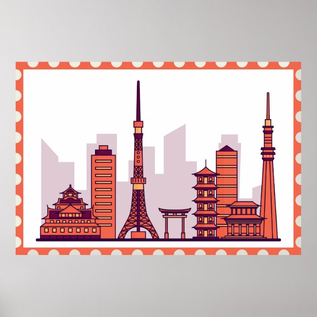 Briefmarke Tokio Landschaft Poster (Vorne)