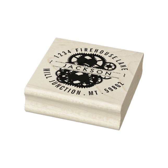 Briefmarke von Steampunk Gears Rücksendeadresse Gummistempel (Stempel)