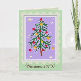 Briefmarke Weihnachtsbaumkarte Lila & grün Karte