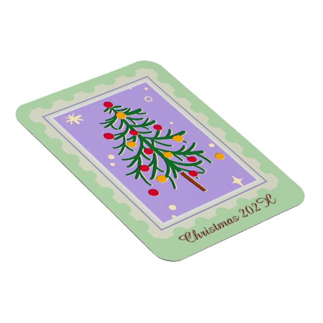 Briefmarke Weihnachtsbaumkarte Lila & grün Magnet (Rechte Seite)