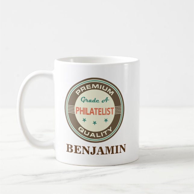 Briefmarkensammler personalisiertes kaffeetasse (Links)