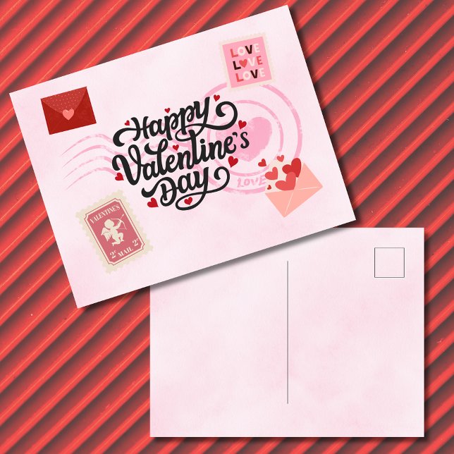 Briefpartner Valentinstag Postkarte (Valentine's Day, Pen pal themed postcard.  Front and Back displayed.)