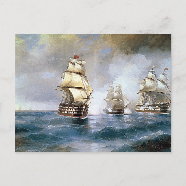 Brig Mercury von zwei türkischen Schiffen angegrif Postkarte (Vorderseite)