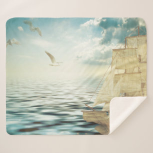 Brigantine Sailboat & Seagulls Sherpadecke