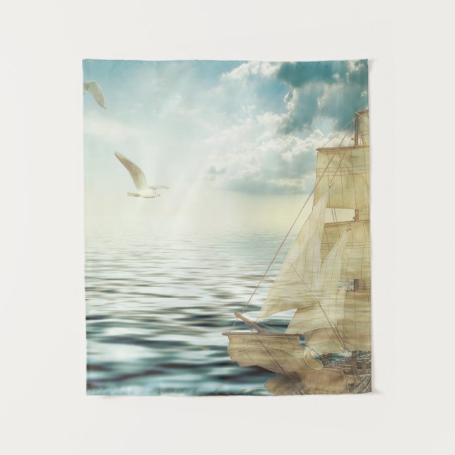 Brigantine Sailboat & Seagulls Wandteppich (Vorderseite)