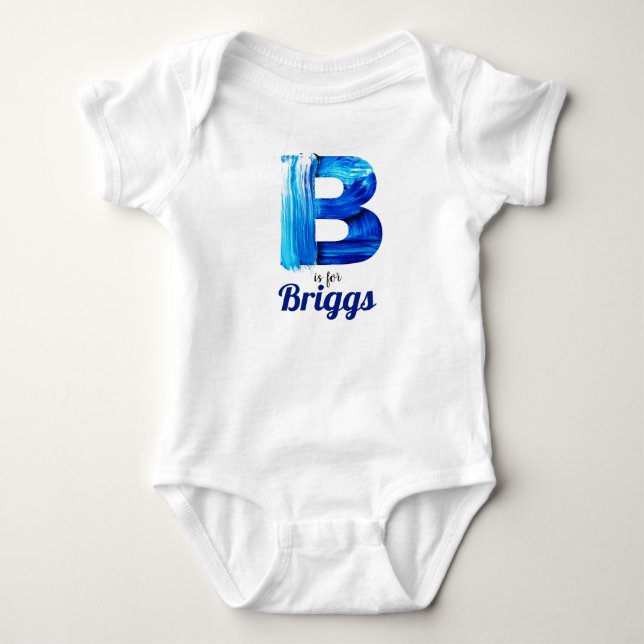 Briggs Name Reveal Letter B Boy Blue Paint Newborn Baby Strampler (Vorderseite)