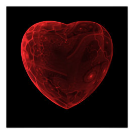 Bright abstract fractal red heart, Fractal heart Poster