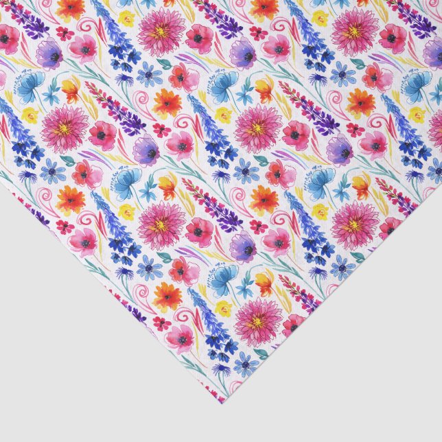 Bright Abstract Watercolor Style Flowers Seidenpapier (Ausschnitt)