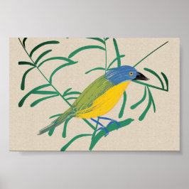 Bright African Bird Bush Shrike auf Linen Leinwand Poster