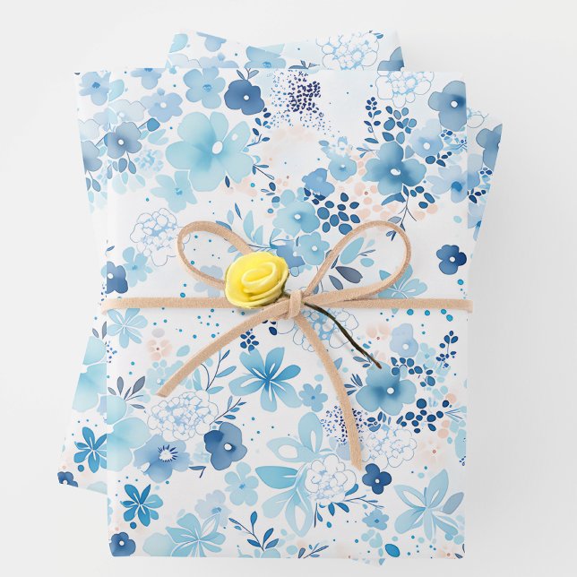 Bright Airy Blue Summer Floral Pattern Geschenkpapier Set (Von Creator hochgeladen)