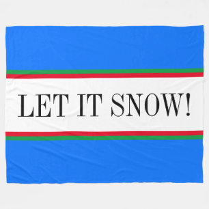 Bright Alpine Blau Weiß "LASS IT SNOW" Streifen Fleecedecke