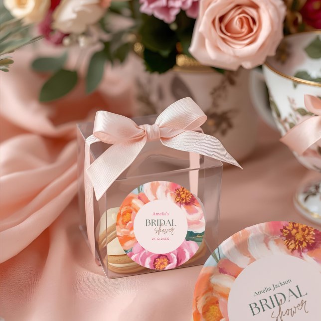 bright and bold vibrant floral bridal shower runder aufkleber (Von Creator hochgeladen)