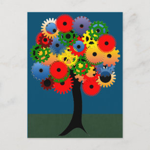 Bright and Colorful Mechanical Gear Tree Postkarte