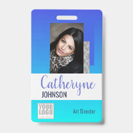 Bright Aqua Blue Ombre Logo Barcode ID Template Ausweis
