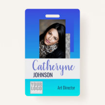 Bright Aqua Blue Ombre Logo Barcode ID Template