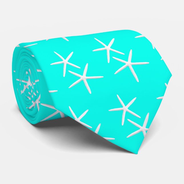 Bright Aqua Blue Starfish Beach Hochzeitsfeier Kra Krawatte (Gerollt)