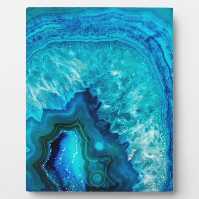 Bright Aqua Blue Türkise Geode Mineral Stone Fotoplatte (Vorderseite)