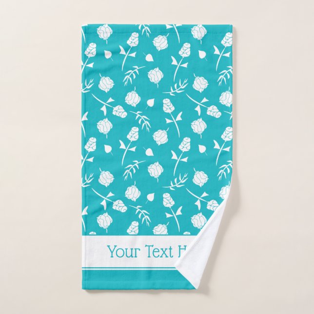 Bright Aqua Blue und White Rosenknospe Floral Must Badhandtuch Set (Handtuch)
