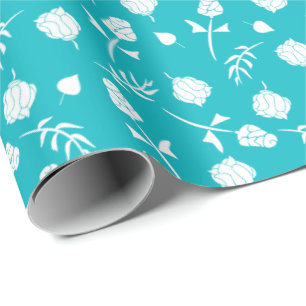 Bright Aqua Blue und White Rosenknospe Floral Must Geschenkpapier