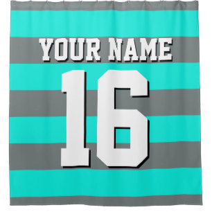 Bright Aqua Charcoal Sports Jersey Preppy Strip Duschvorhang