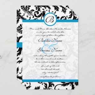 Bright Aqua Damask Faire-part de mariage 5 x 7