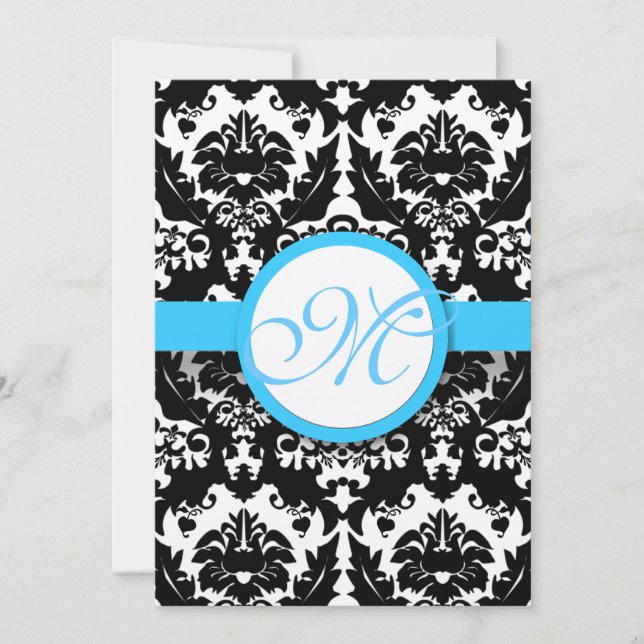 Bright Aqua Damask Heart Swirls Faire-part de mari (Devant)