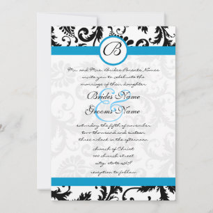 Bright Aqua Damask Swirls Wedding Invitation 5 x 7 Einladung