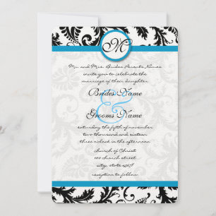 Bright Aqua Damask Wirbel Hochzeit Einladung