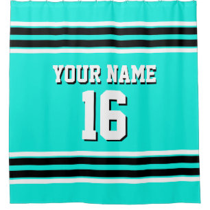 Bright Aqua Schwarz-weiß Stripes Sports Jersey Duschvorhang