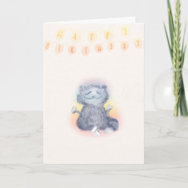 Bright Aura Funny Niedlich Yoga Katzenfreund Gebur Karte (Vorderseite)