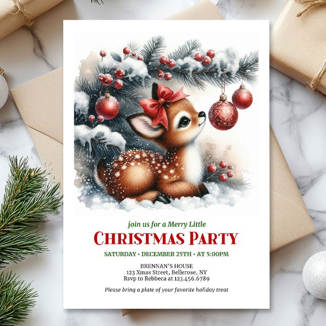 Bright baby fawn Christmas kids invite digital  Einladung (Bright baby fawn Christmas kids invite digital download card)