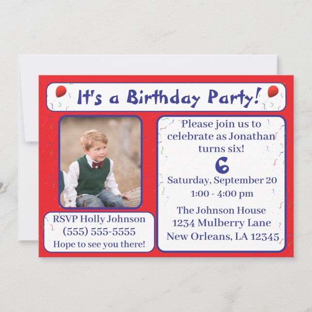 Bright Balloons & Confetti Geburtstag Einladung (Vorderseite)