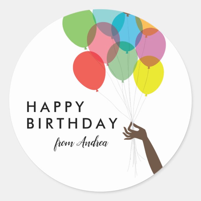Bright Balloons Happy Birthday Runder Aufkleber (Vorderseite)
