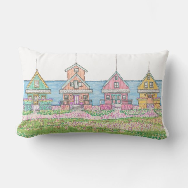 Bright Beach Cottages Lumbar Coussin (Recto)