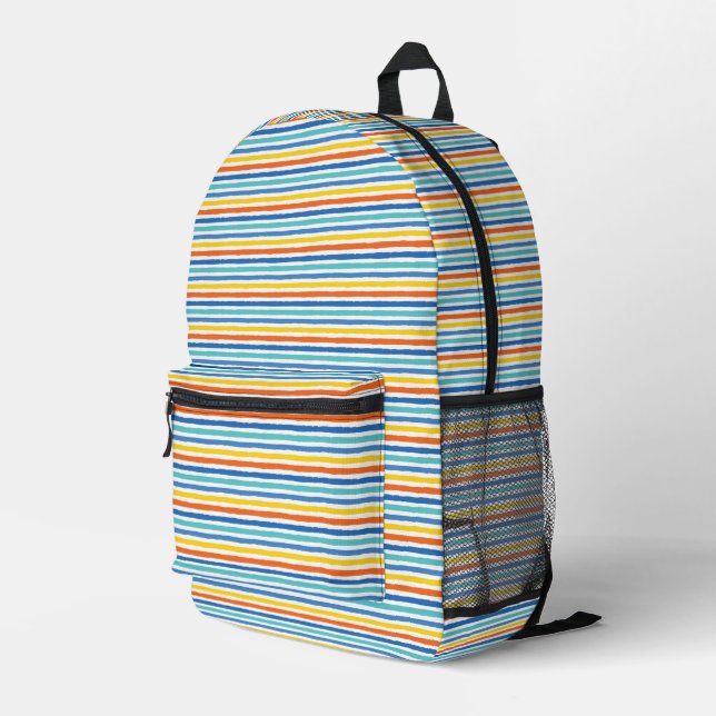 Bright Beachy Strip Muster Bedruckter Rucksack (Rückseitige Ecke Rechts)