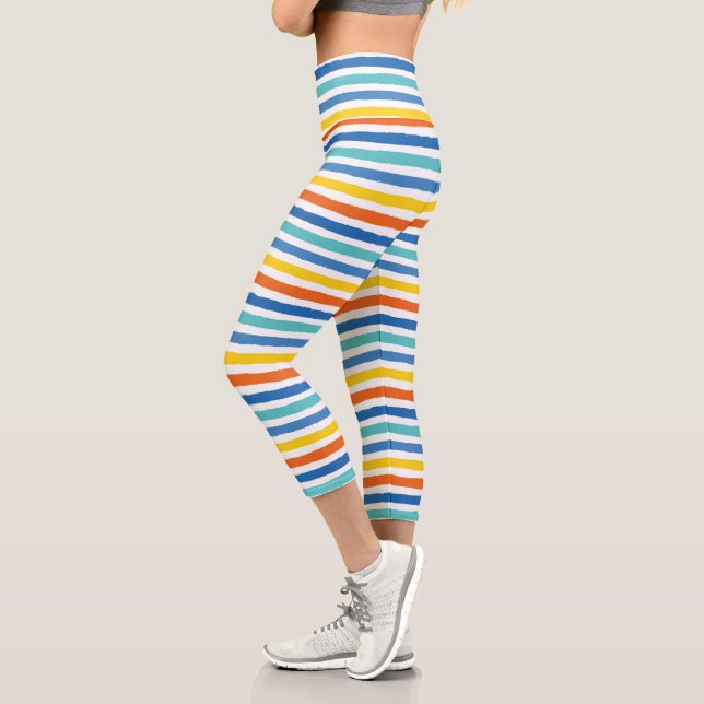 Bright Beachy Strip Muster Capri Leggings (Links)