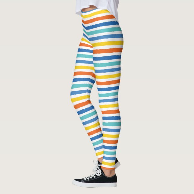 Bright Beachy Strip Muster Leggings (Links)