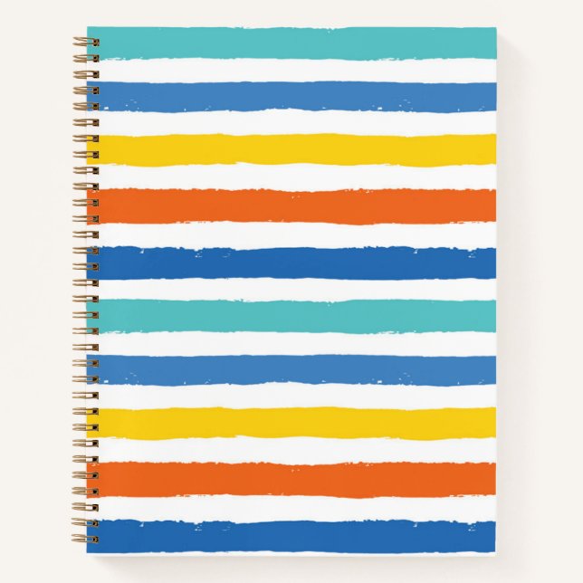 Bright Beachy Strip Muster Notizbuch (Vorderseite)